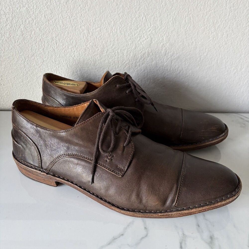 John Varvatos Mens Cap Toe Leather Derby Shoes Size 11 Brown